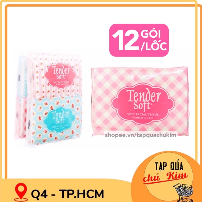 [LỐC 12 GÓI] Khăn giấy lụa mini TENDER SOFT bỏ túi 2 lớp caro hồng pastel Hàn Quốc - tapquachukim