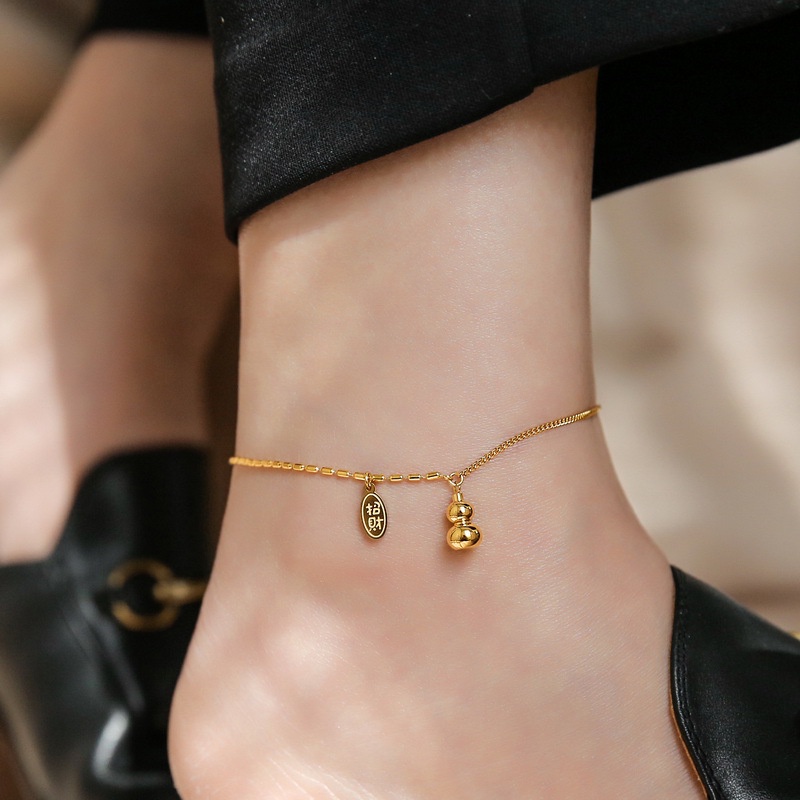 Dây Chuyền Mắt Cá Chân Bằng Thép Titan 316 Mạ Vàng 18k Trang Trí Hình Bầu Dục Cao Cấp Không Phai Màu Sang Trọng Cho Nữ