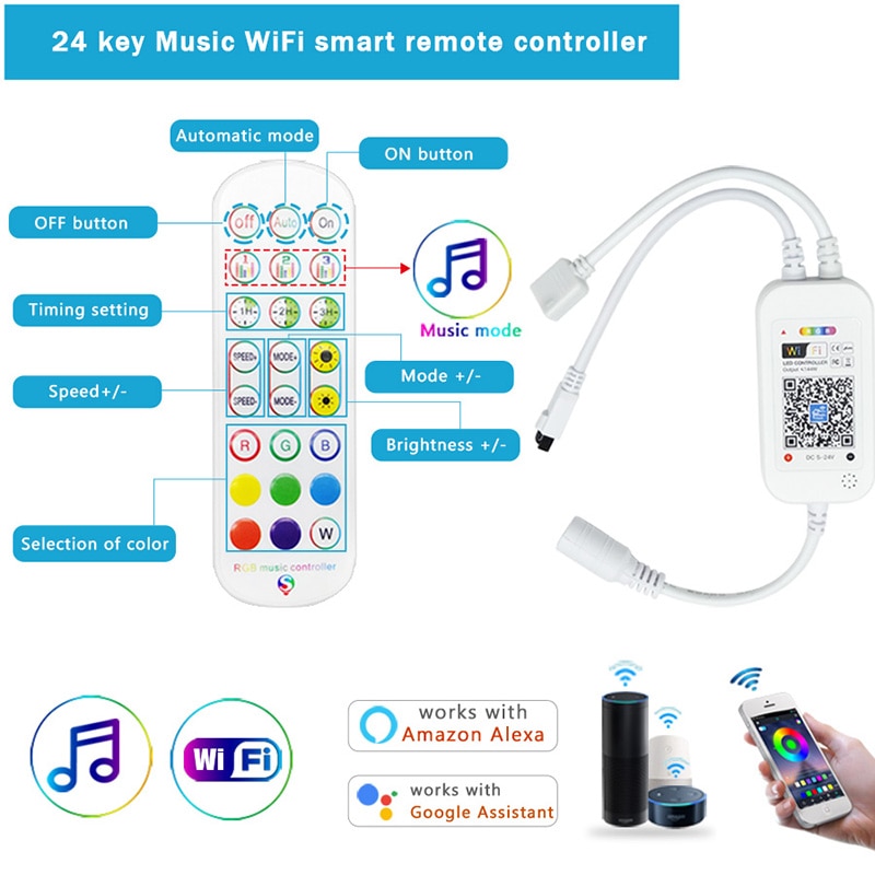 GBKOF RGB LED Strip Light SMD 2835/5050 No Waterproof Leds Tape Diode Ribbon LED Lights Lamp Music WiFi Controller AC 220V DC 12V Adapter