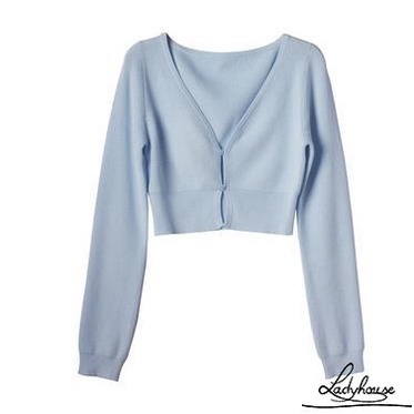 Áo croptop dệt kim tay dài cổ chữ V màu sắc đơn giản dành cho nữ