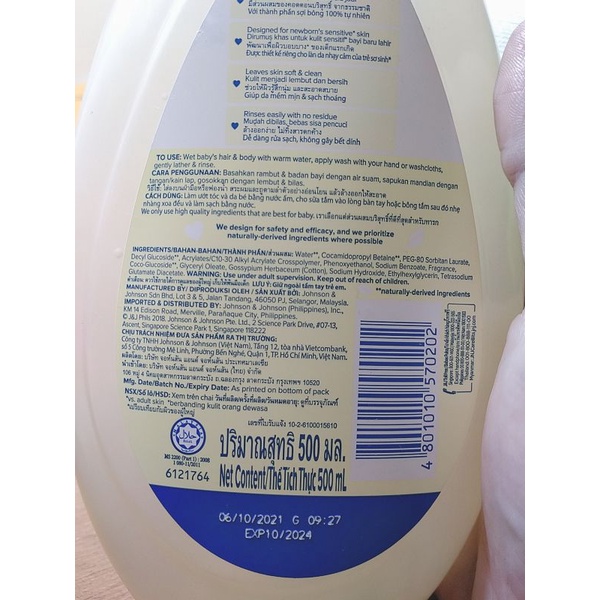 Sữa tắm gội toàn thân Johnson cotton touch  500ml