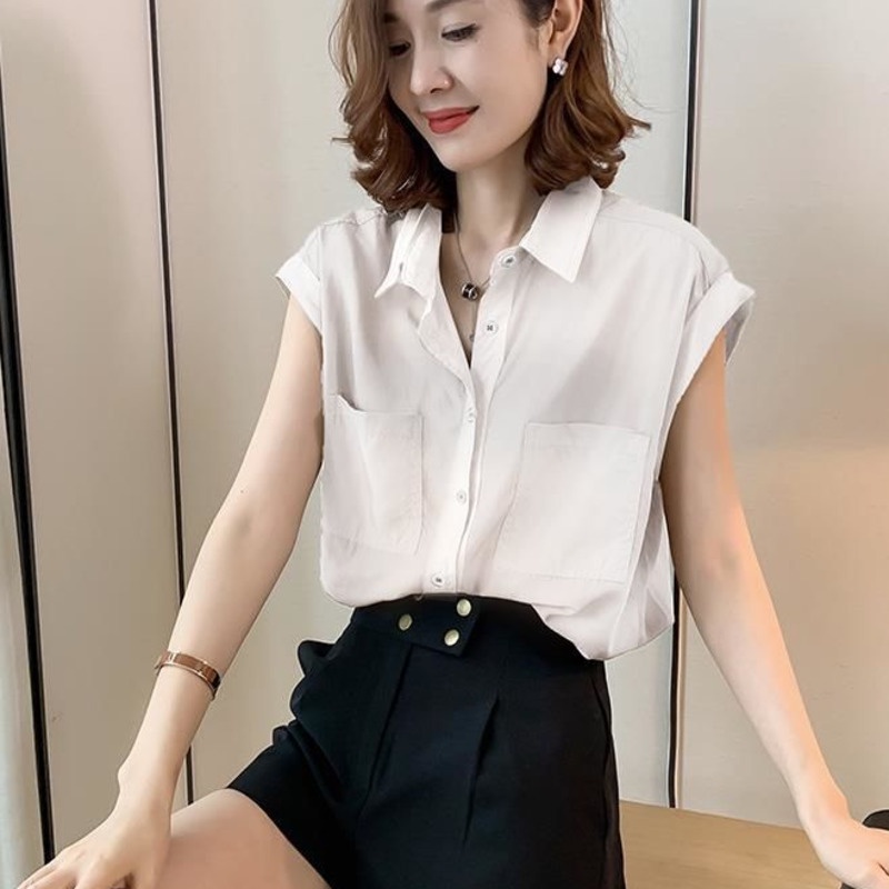 Áo Sơ Mi Không Tay Màu Trơn M-3xl 164551 Áo Sơ Mi Dáng Rộng Thiết Kế Đơn Giản Dễ Phối Đồ