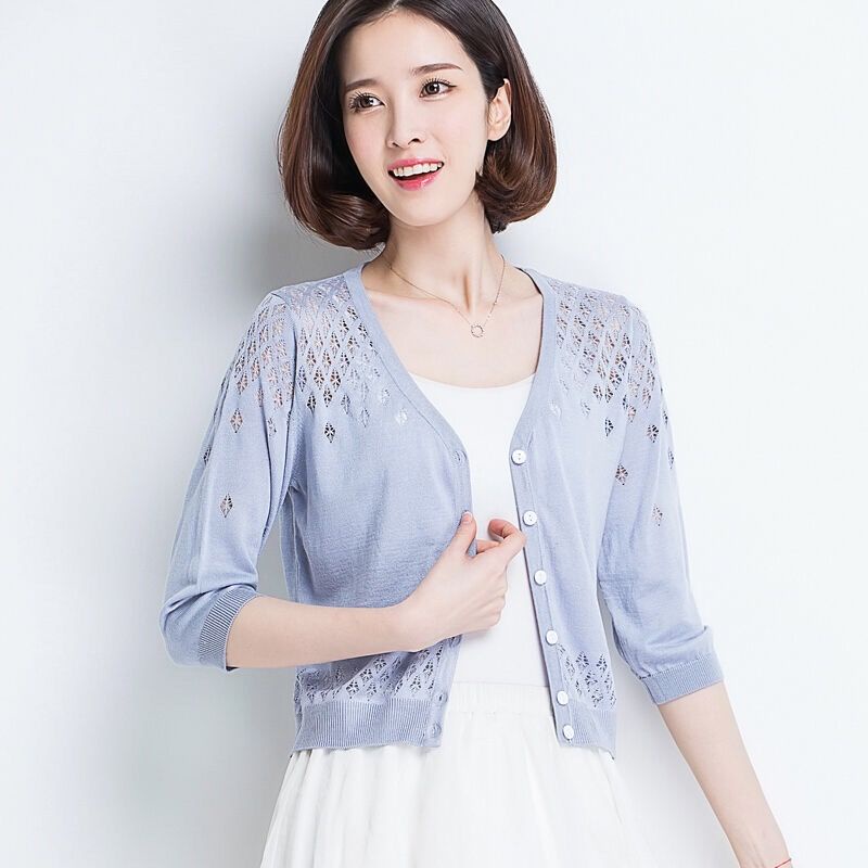 Áo khoác cardigan dệt kim mỏng dáng chống nắng thiết kế đục lỗ phong cách Hàn Quốc thời trang xuân thu cho nữ