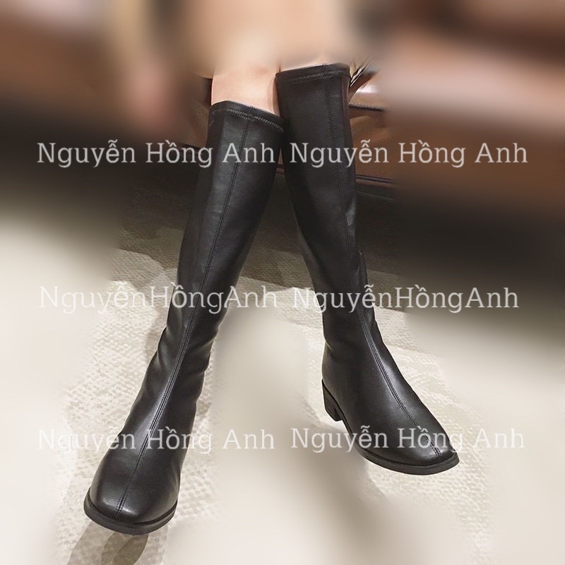 Bốt gối  da trơn khoá sau gót 3p bệt  mã 215