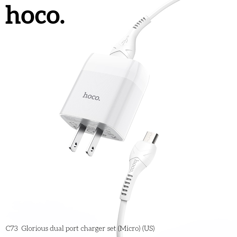 Bộ sạc Hoco C73  Micro-USB 2.4A có 2 cổng USB dành cho android: samsung oppo vivo xiami realme ..