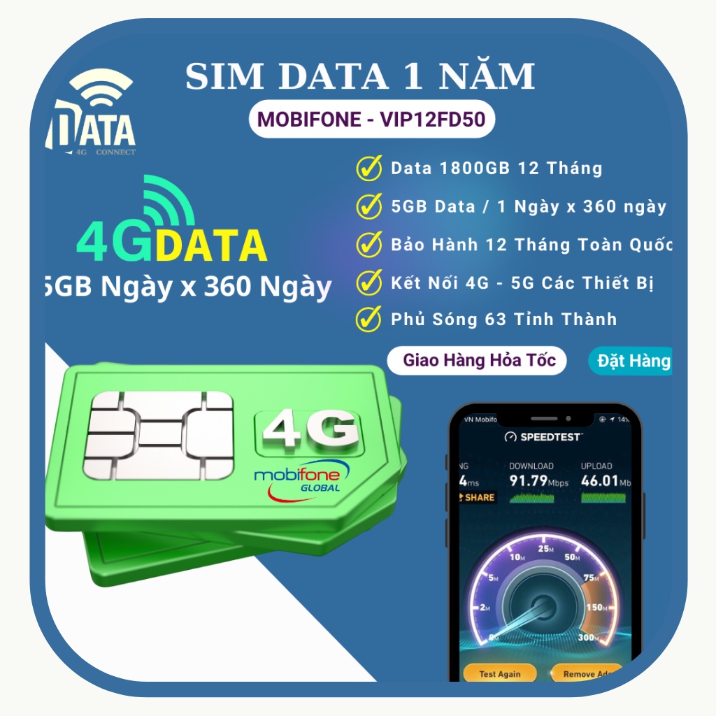 SIM D500 ( Miễn phí 1 năm vào mạng 4G Tốc Độ Cao 5GB/1Tháng ) Có Video Kèm Test Tốc Độ 4G Băng Thông 12 Tháng