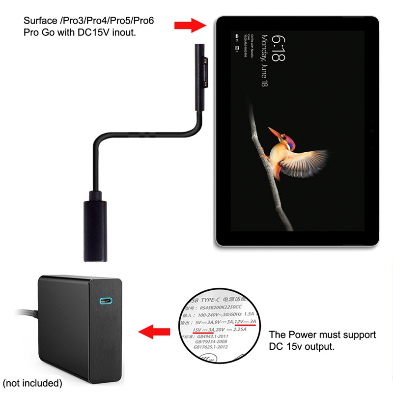 Dây Cáp Nối Dài Usb Loại C Usb-C Dc 15v Cho Surface Pro3 Pro4 Pro5 Pro6 Book Pro | BigBuy360 - bigbuy360.vn