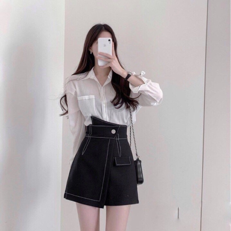 Quần giả váy quần chân váy cạp chéo viền chỉ nổi phong cách Hàn Quốc Hura CVCC01 | BigBuy360 - bigbuy360.vn