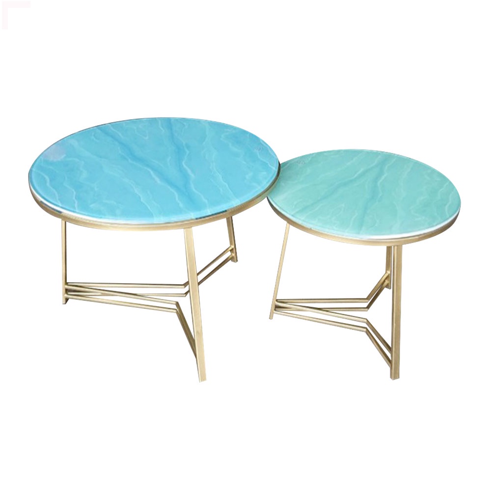 Bộ bàn trà sofa đôi xếp lồng IBIE Prato mặt tròn, chân sắt sơn tĩnh điện, tùy chọn màu sắc, mặt bàn