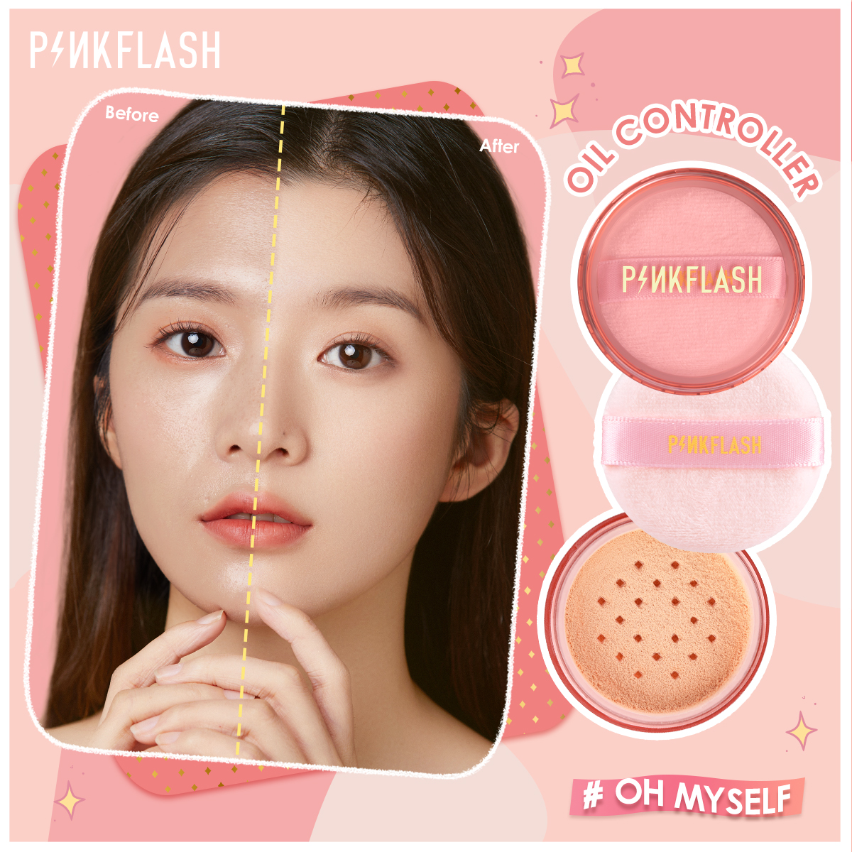 [Hàng mới về] Phấn phủ trang điểm kiềm dầu nhung mịn kéo dài cả ngày PINKFLASH