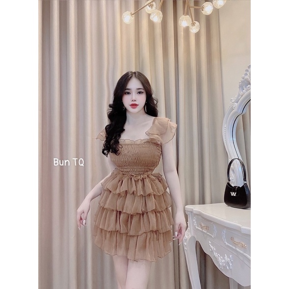 Váy tơ tầng chun ngực