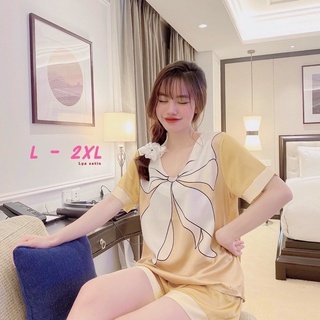 [BIGSIZE] bộ lụa satin quần đùi cổ tim mềm mịn mát