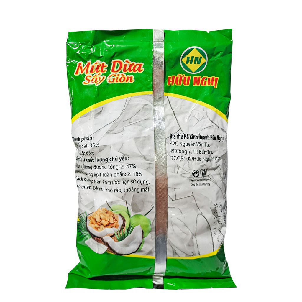 Mứt dừa sấy giòn Hữu Nghị đặc sản Bến Tre túi 300g, món ăn vặt tuyệt vời Susuto Shop