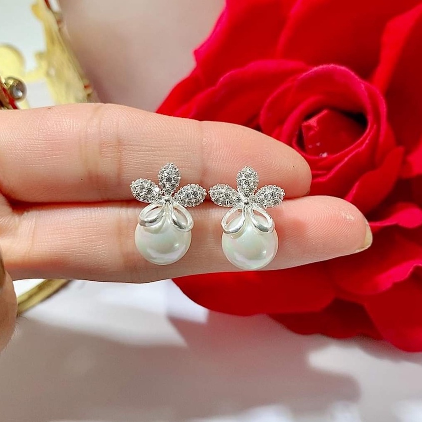 Bông tai bạc Bông hoa đá Chạm ngọc nhân tạo sang chảnh Van Jewelry V10770