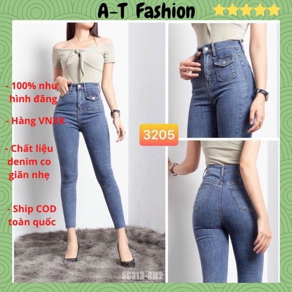 Quần Jean Nữ Lưng Cao ❤️FREESHIP❤️ Quần Bò Nữ Phối Rách Ôm Dáng Xinh Xắn Thời Trang Chuẩn Hàng Shop A-T Fashion - QJNU12