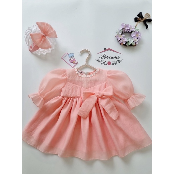 Váy công chúa nơ hồng cam cực ngọt ngào cho bé - Tocxumi