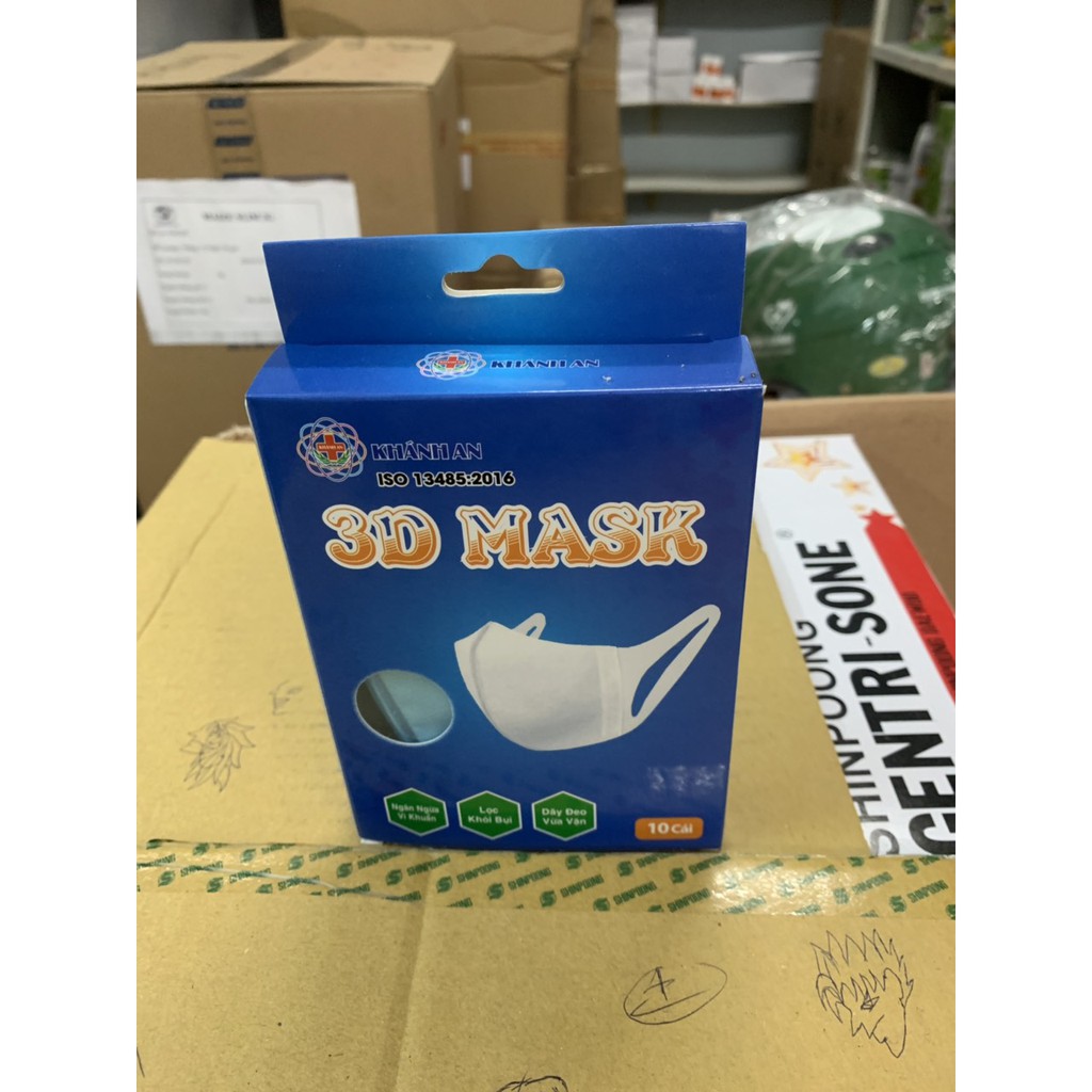 KHẨU TRANG 3D MASH KHÁNH AN ( QUAI VẢI ) HỘP 10 CÁI ( MÀU XANH )