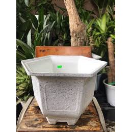 (COD từ 2 cái) (32x22cm) Chậu nhựa lục giác vân giả đá đen/Trắng/Đỏ viền hoa văn nổi loại 1 dày, cứng, đẹp