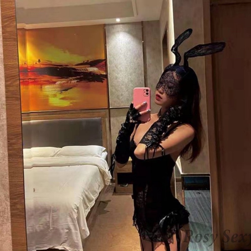 Bờm tai thỏ liền mặt nạ ren hoá trang tiểu thư mèo - Tai #5