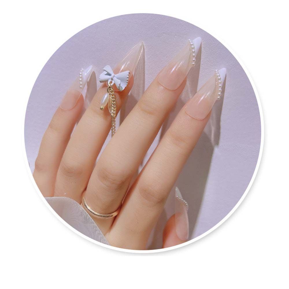 [Hàng mới về] Phụ kiện trang trí móng tay thủ công hình nơ bướm phối tua rua dây xích kim loại đính ngọc trai nhân tạo