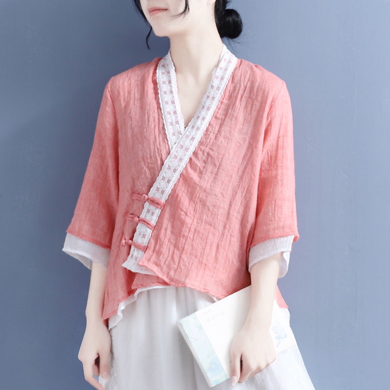 Áo Sơ Mi 100% Cotton Lanh Thắt Dây Phong Cách Cổ Điển Dành Cho Nữ