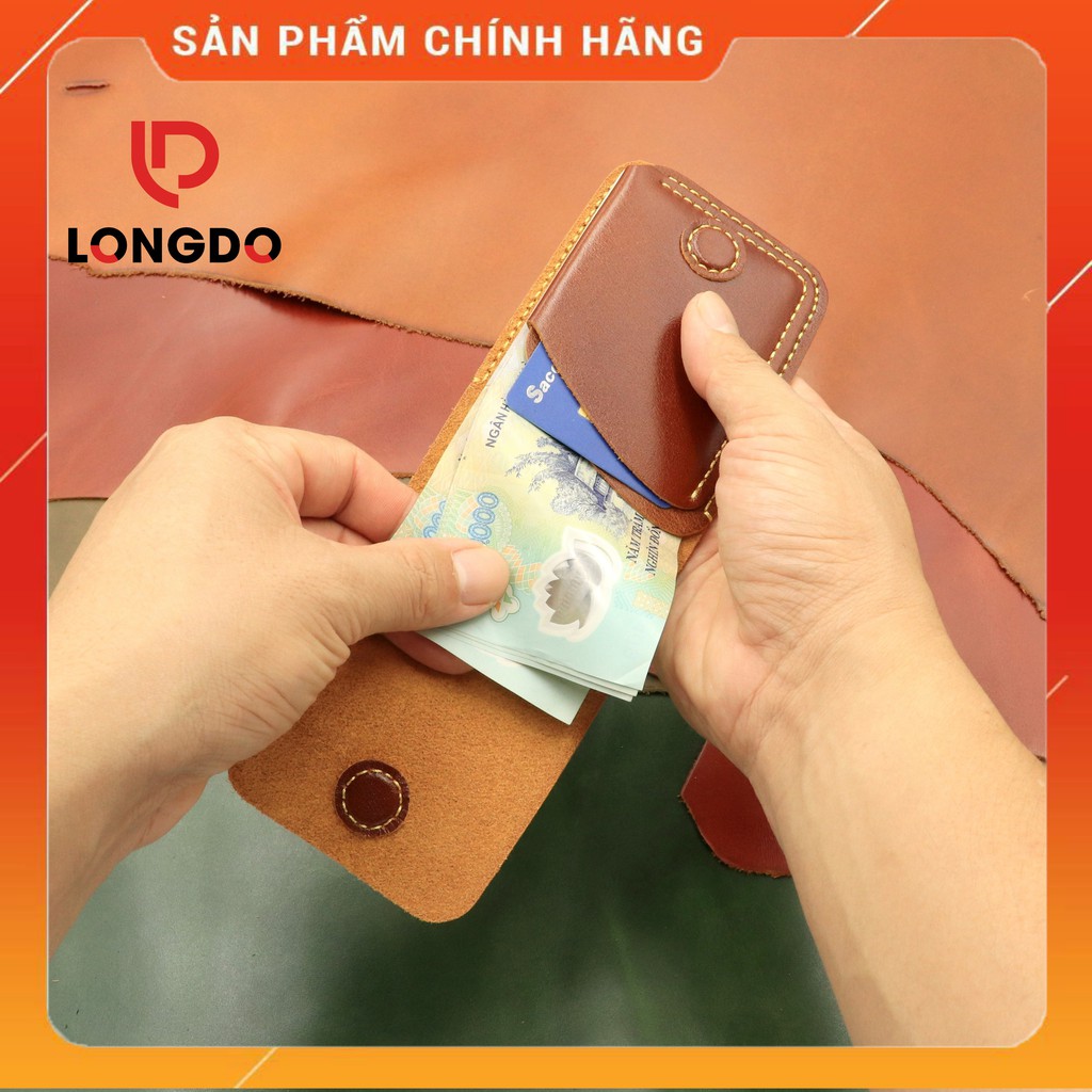 Ví Sen 3 Cao Cấp - Cam Kết 100% Da Bò Thật - Ví Da Bò Mini Màu Bò Cháy Hàng Chính Hãng Thương Hiệu Longdo Leather