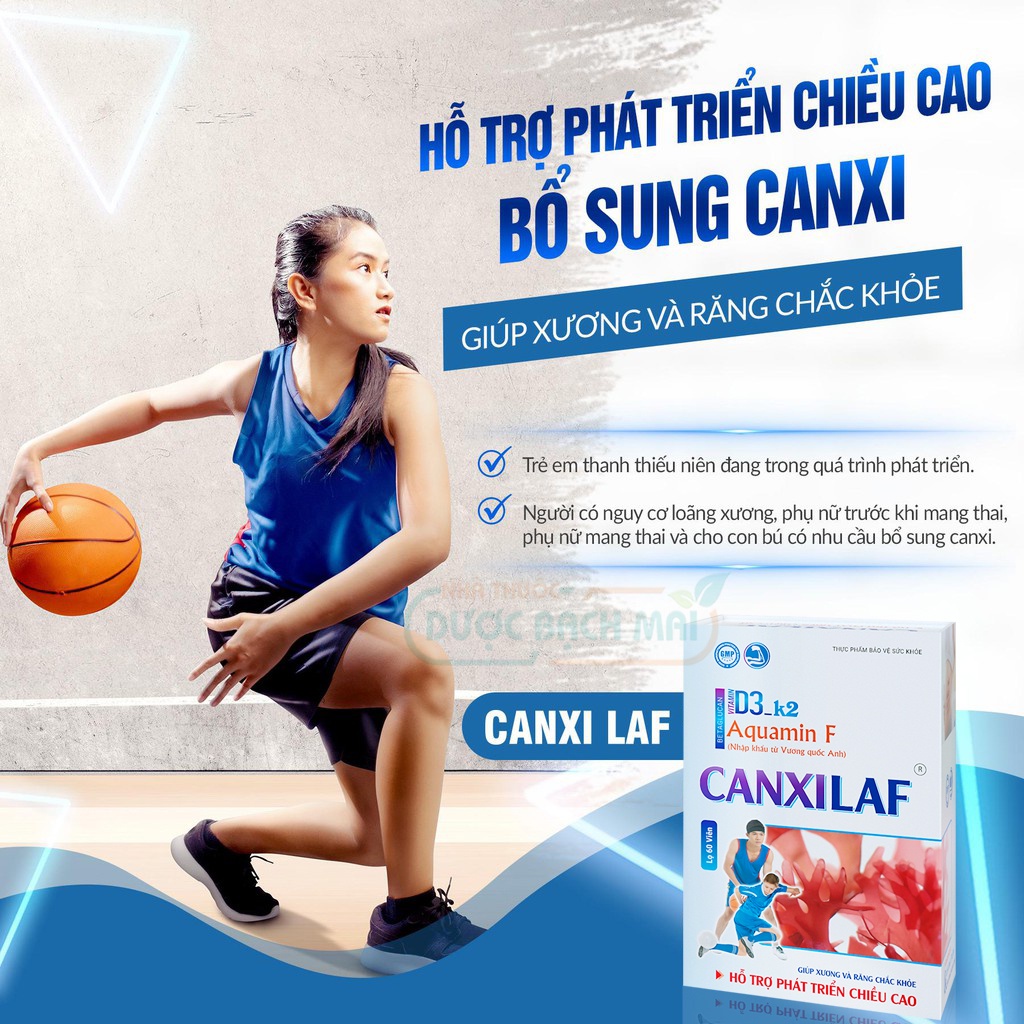 Viên uống bổ sung Canxi Laf canxi d3 k2 nano tảo biển tăng chiều cao canxi bà bầu trẻ vị thành niên người lớn - Hộp 60V