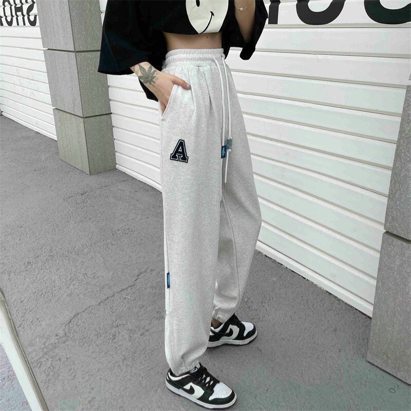 Quần Nỉ Ống Boom Thêu Chữ A PEONYB Unisex [FREESHIP] Culottes suông ống rộng đường phố kiểu dáng hàn quốc đẹp