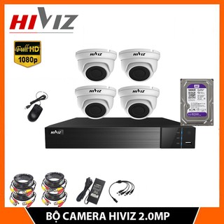 Bộ camera giám sát kit hiviz 4 mắt dome full hd 1080p/ ổ cứng hdd 500g