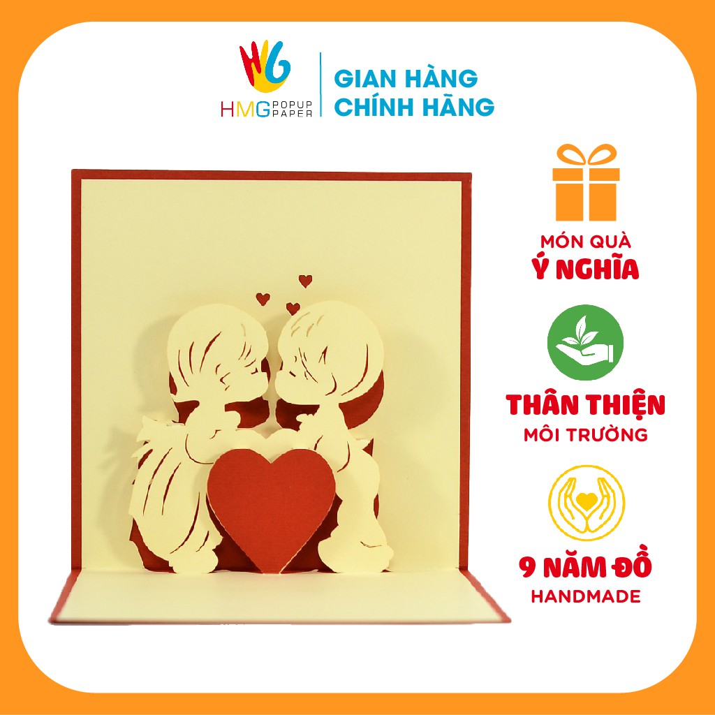 Thiệp Tình Yêu 3D HMG Handmade Love Pop-up Card Dành Tặng Các Dịp Lễ, Ngày Quan Trọn, size 12x12cm