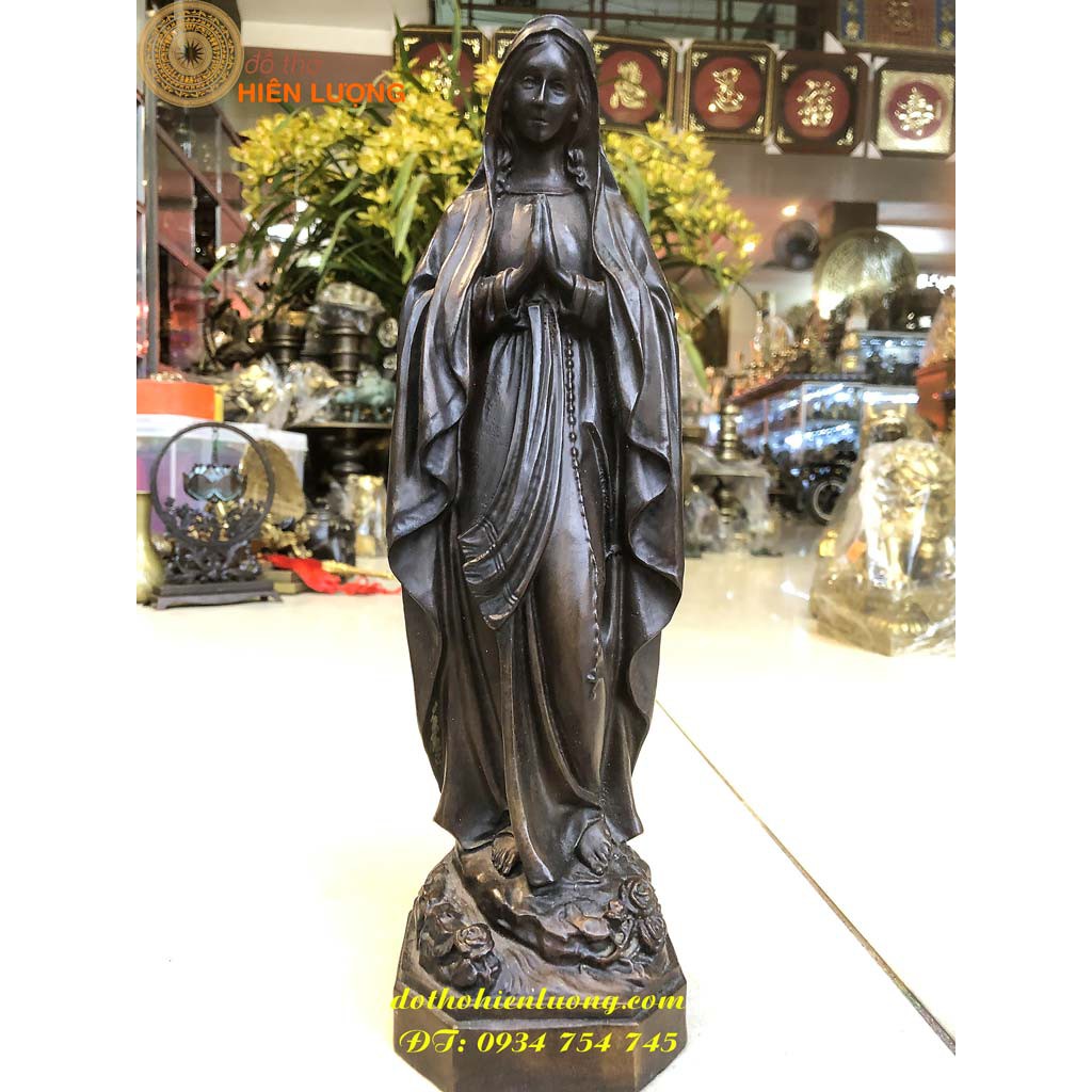 Tượng Đức Mẹ Maria Chắp Tay Bằng Đồng Hun Đen-Tượng Công Giáo