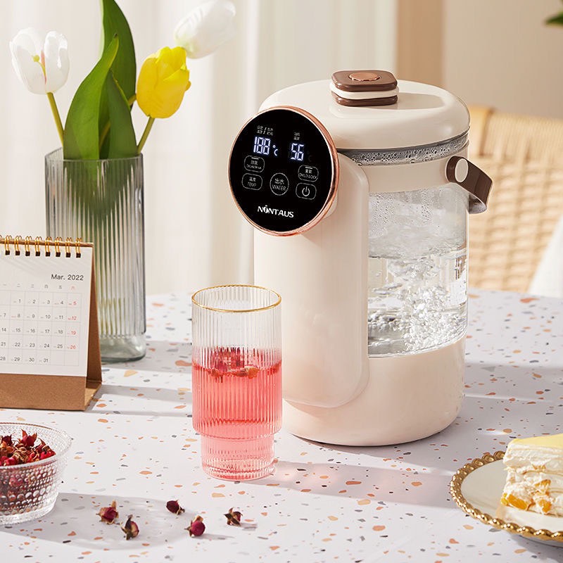 Ấm đun nước siêu tốc giữ nhiệt thủy tinh NONTAUS màu kem hồng bảo hành 12 tháng