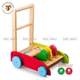 Xe gà cho bé tập đi xe đẩy con gà bằng gỗ cao cấp cho bé tập đi Sóc nâu