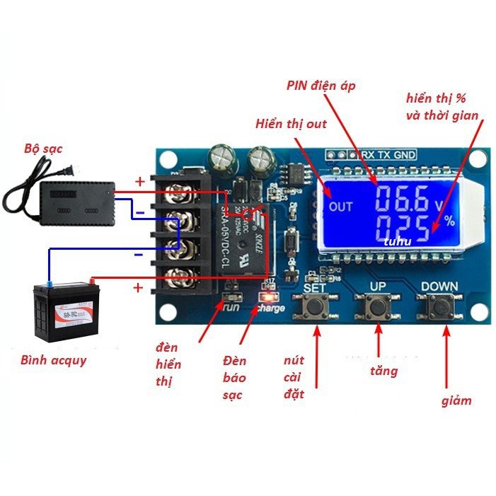 Mạch sạc bình acquy 6-60V điều khiển hiển thị LCD