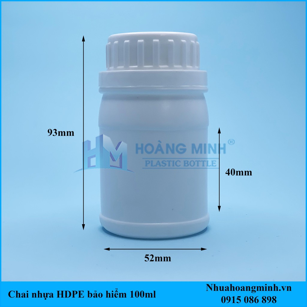 Chai Nhựa HDPE Trắng Nắp Vặn Bảo Hiểm 100ml Loại dày