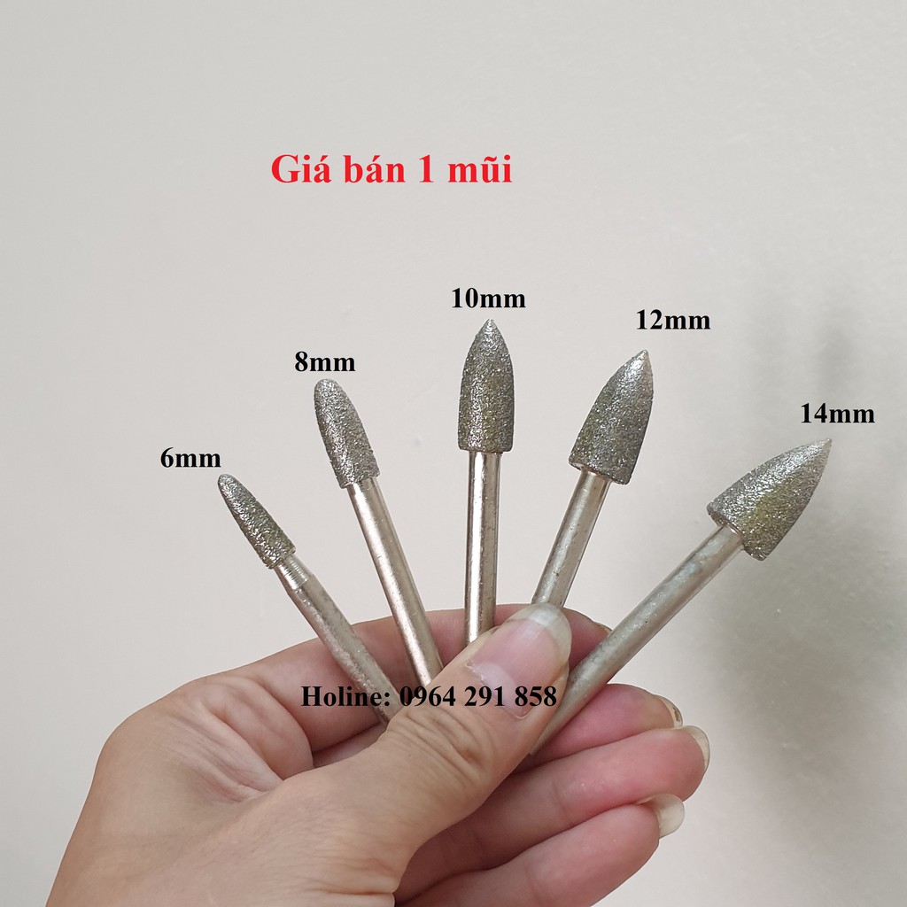 Mũi khắc mài kim cương hình trụ tròn nhọn đầu trục 6mm