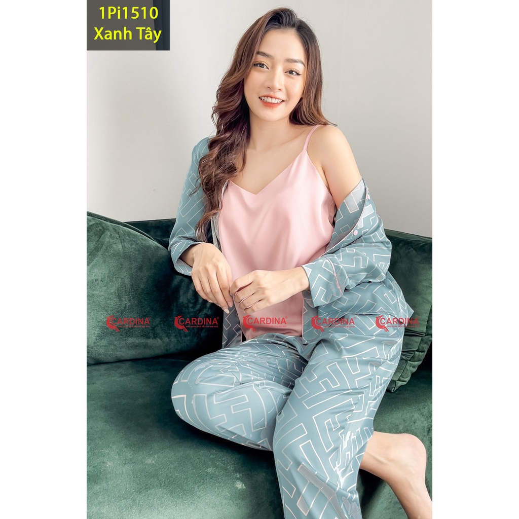 Bộ Pijama Nữ 𝐂𝐀𝐑𝐃𝐈𝐍𝐀 Chất Lụa Satin Nhật Họa Tiết Tinh Tế 1Pi15.