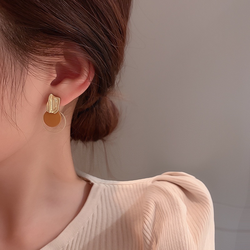 Bông Tai Mạ Bạc 925 Hình Tròn Kiểu Hình Học Phong Cách Retro Hàn Quốc 2022