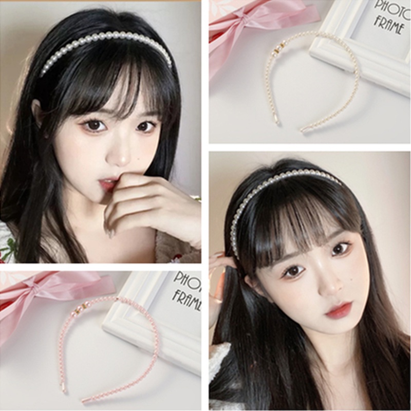 Băng Đô Cài Tóc Đính Đá Ngọc Trai Lấp Lánh Phong Cách Hàn Quốc Thanh Lịch Dành Cho Nữ
