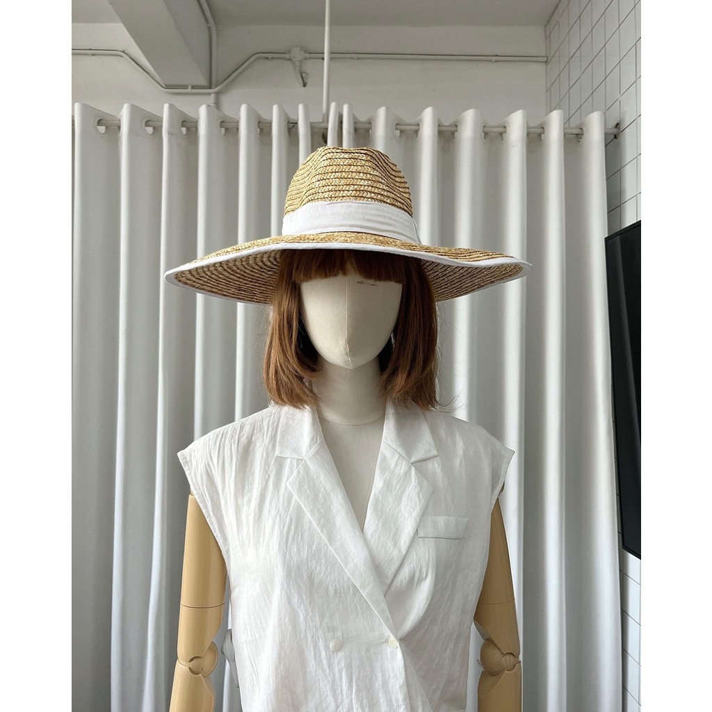 Nón cói viền vành vintage vành rộng 12cm - N224