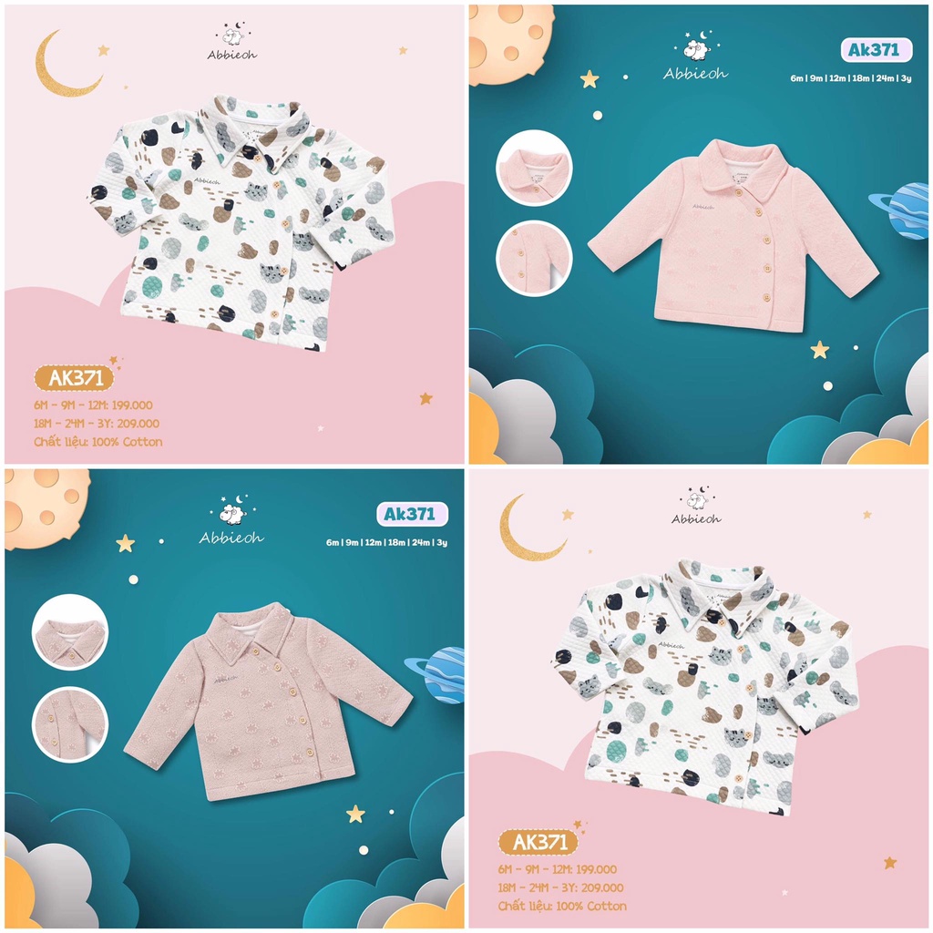 [CHÍNH HÃNG] Áo khoác cài lệch cổ bẻ họa tiết trẻ em cotton Abbie Oh