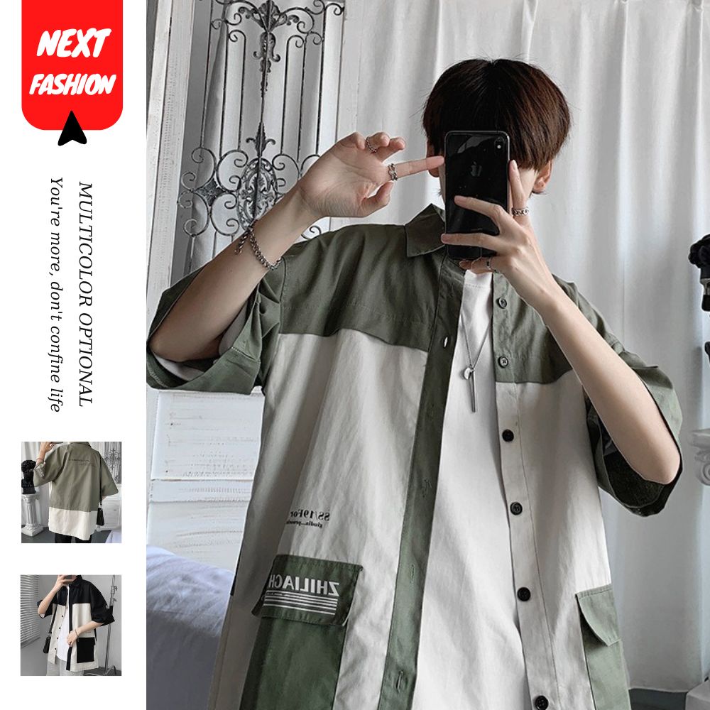 Áo sơ mi tay ngắn nam nữ form rộng cổ vest , sơ mi cộc tay unisex Hàn Quốc - A04