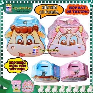 Hộp Thiếc Bỏ Ống Tiết Kiệm Hình Bò Sữa Cute 3D 15 cm Có kèm Chìa Khóa - Mẫu Mới - Chuyên Hộp Thiếc Tiết Kiệm