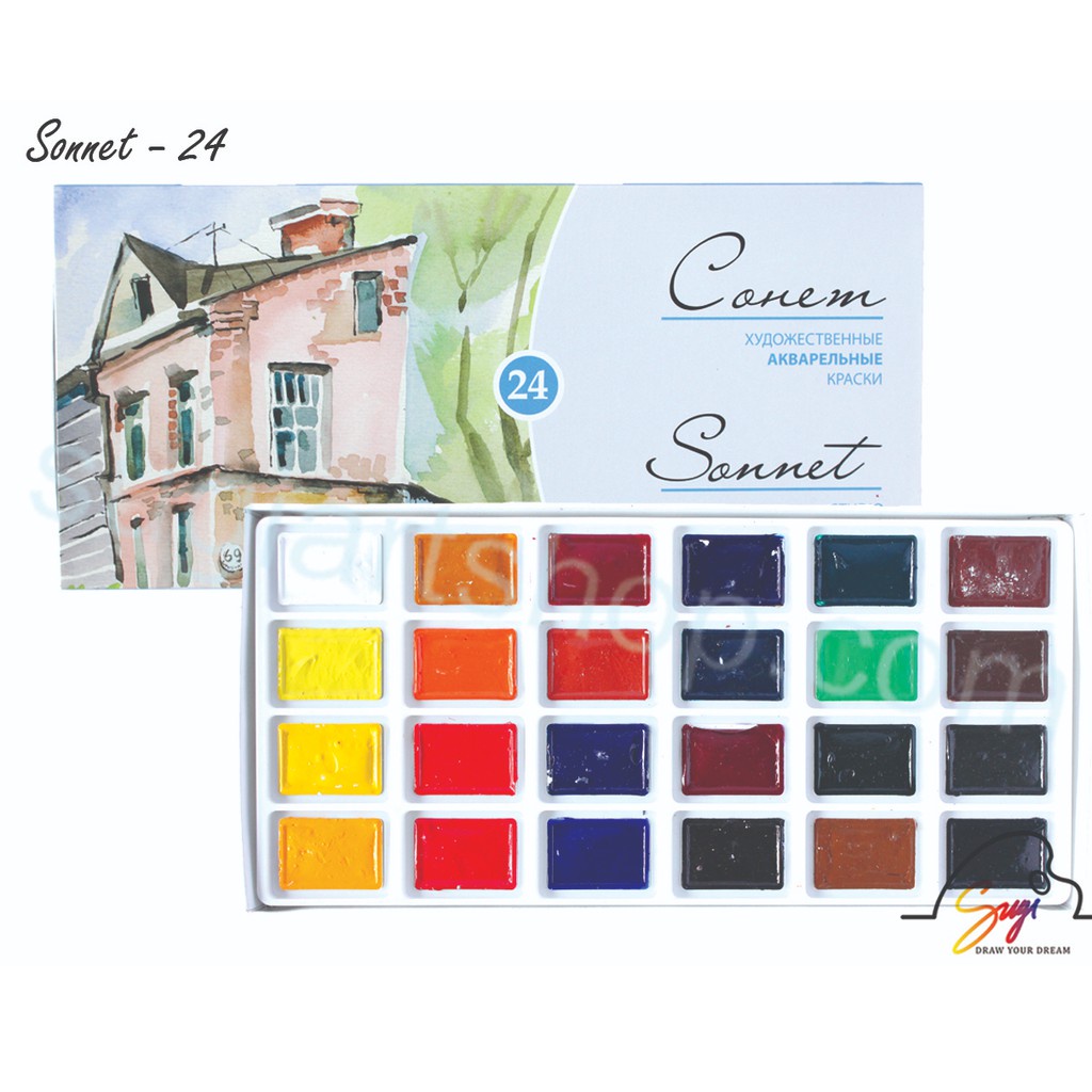 Màu nước sonnet 24 màu và hộp gỗ