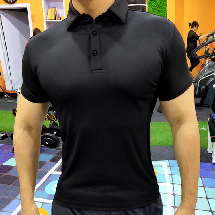 Fitness Coach Work Clothes Tight Trendy Polo Shirt Muscle Quick-Drying Exercise T-Shirt Men's Slim Fit Stretch Short Sleeve T-Shirt