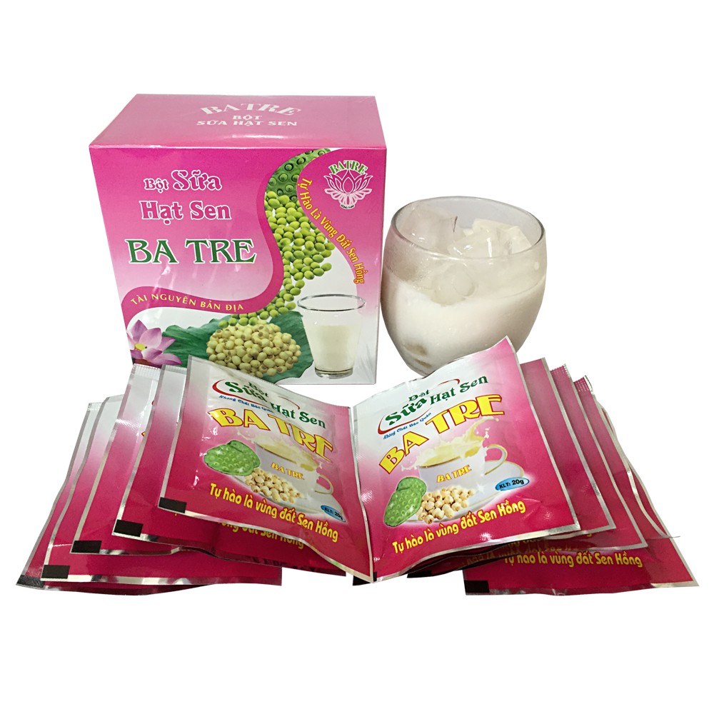 Bột sữa sen Ba Tre gói 20g - Đặc sản Đồng Tháp - Bột Sữa Hạt Sen hoà tan - Giàu dinh dưỡng, giúp xương chắc khỏe