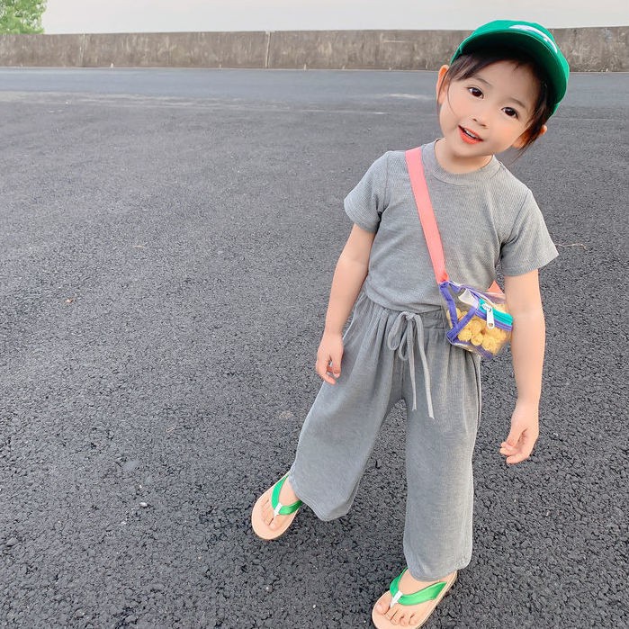 Áo Thun Tay Ngắn Và Quần Dài Kẻ Sọc Thời Trang Mùa Hè Cho Bé Gái