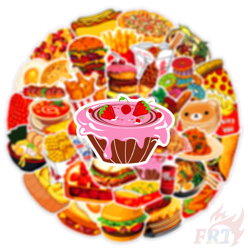 ❉ Miếng Dán Trang Trí Hình Hamburger / Pizza 05 Dễ Thương ❉ Bộ 50 Sticker Chống Thấm Nước Họa Tiết Doodle Hợp Thời Trang