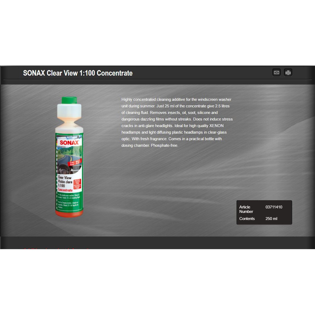 ❧﹊☸Nước Rửa Kính Lái Đậm Đặc Sonax Clear View 1:100 Concentrate 250ml