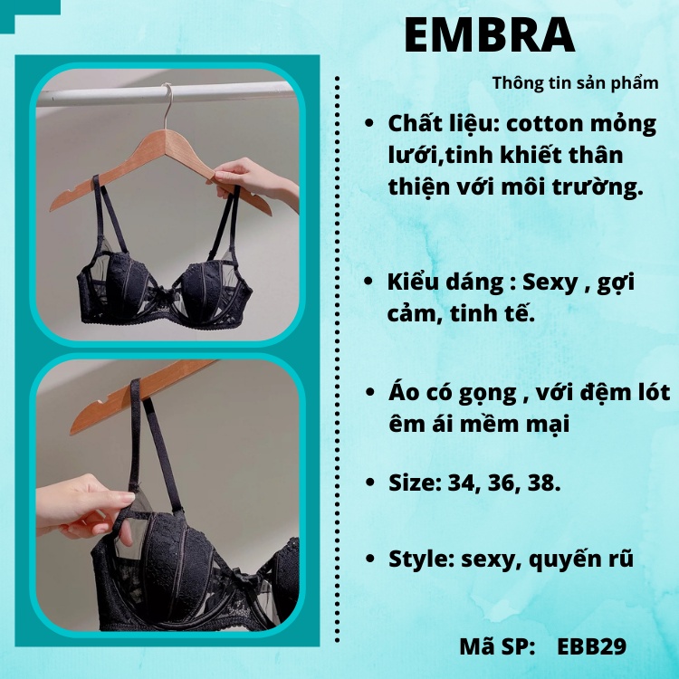 Bộ Đồ Lót EMBRA Mỏng Gọng Pha Lưới Cao Cấp Mã EBB29